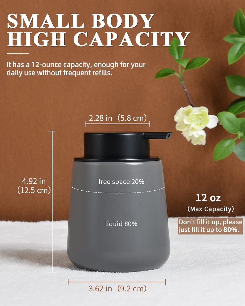 BosilunLife Grey Lotion Dispenser - Modern Ceramic Soap Dispenser Bathroom 12 oz Bottles Lotion Hand Pump Dispenser Black Pump Dish Liquid Dispenser for Kitchen Hand Wash Dispenser - Image 4